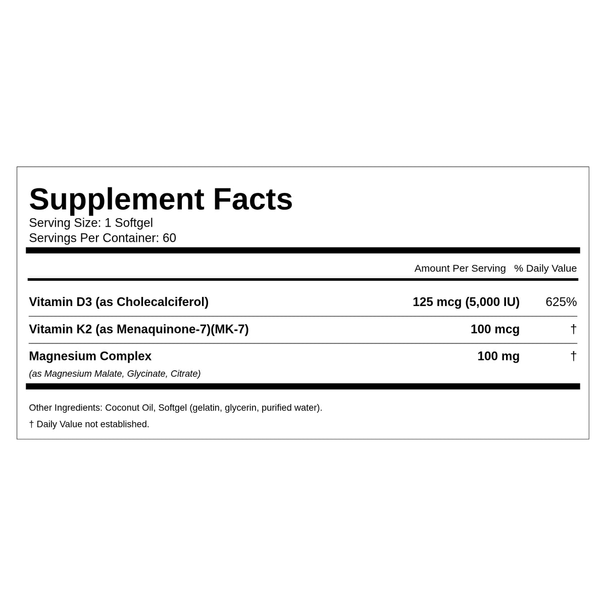 Holleen Vitamin D3 K2 supplement facts
